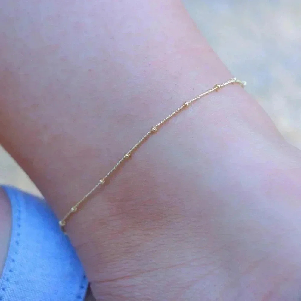 💛GORGEOUS ROUNDED BEADS ANKLET ESSENTIAL CHAIN SOLID GOLD BRACELET, ELDM22337 - Picture 2 of 13